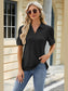 Women Eyelet Johnny Collar Puff Sleeve Blouse nicholesgifts