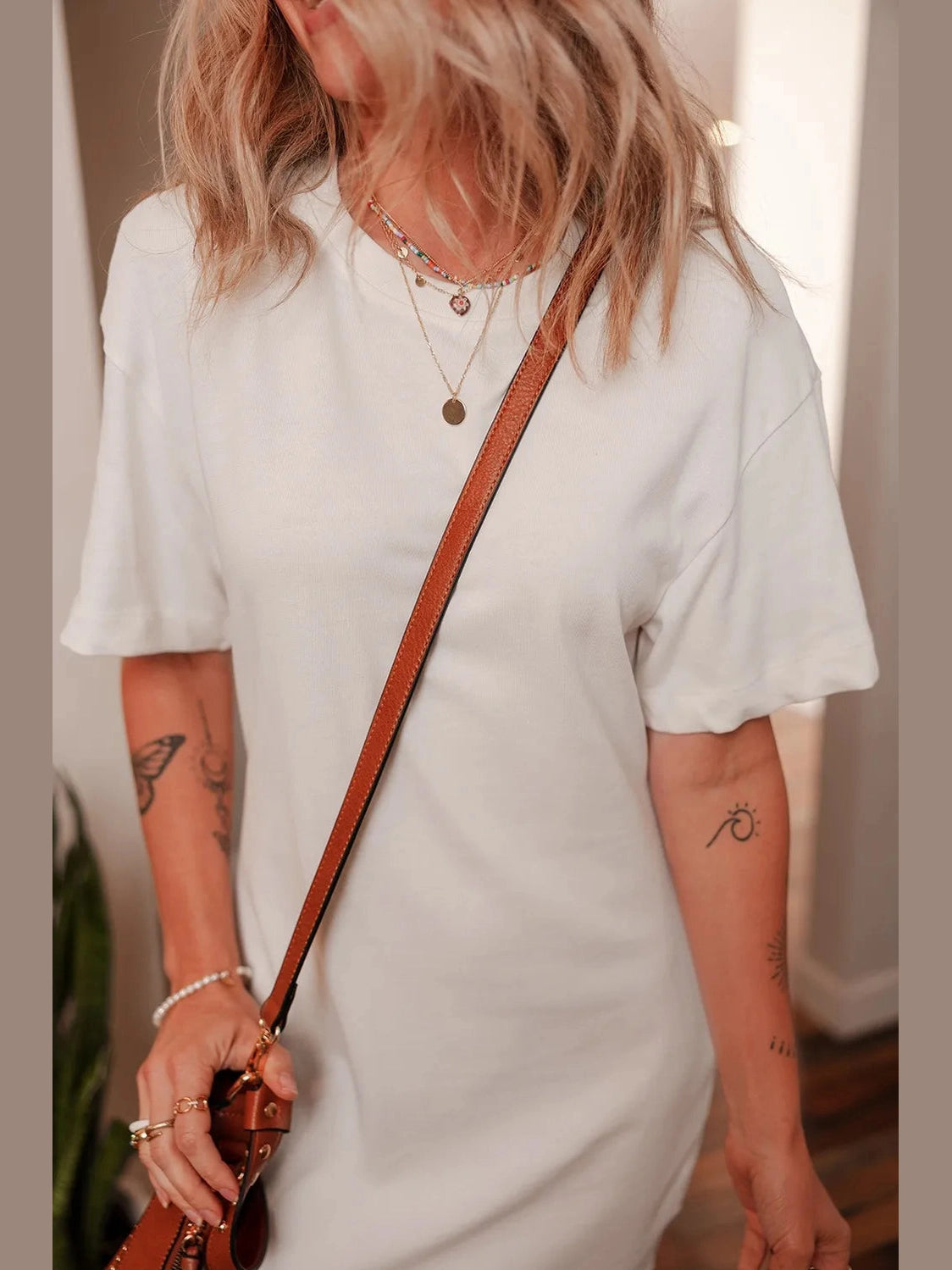 Drop Shoulder Crew Neck Shift T Shirt Dress NicholesGifts