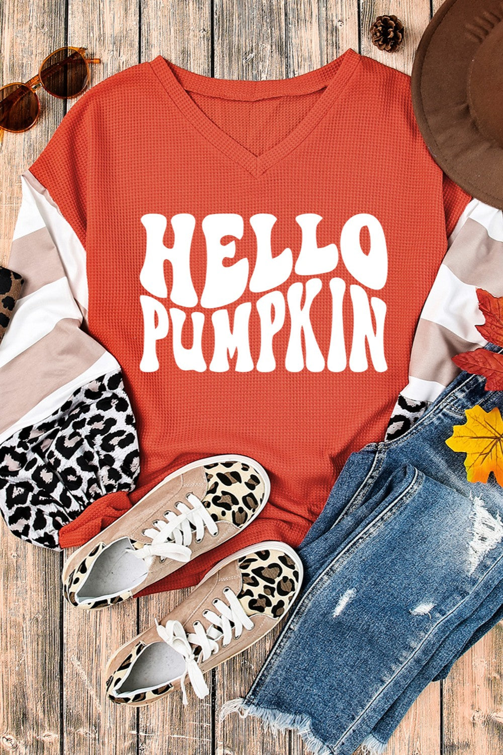 Letter Graphic V-Neck Long Sleeve Top NicholesGifts