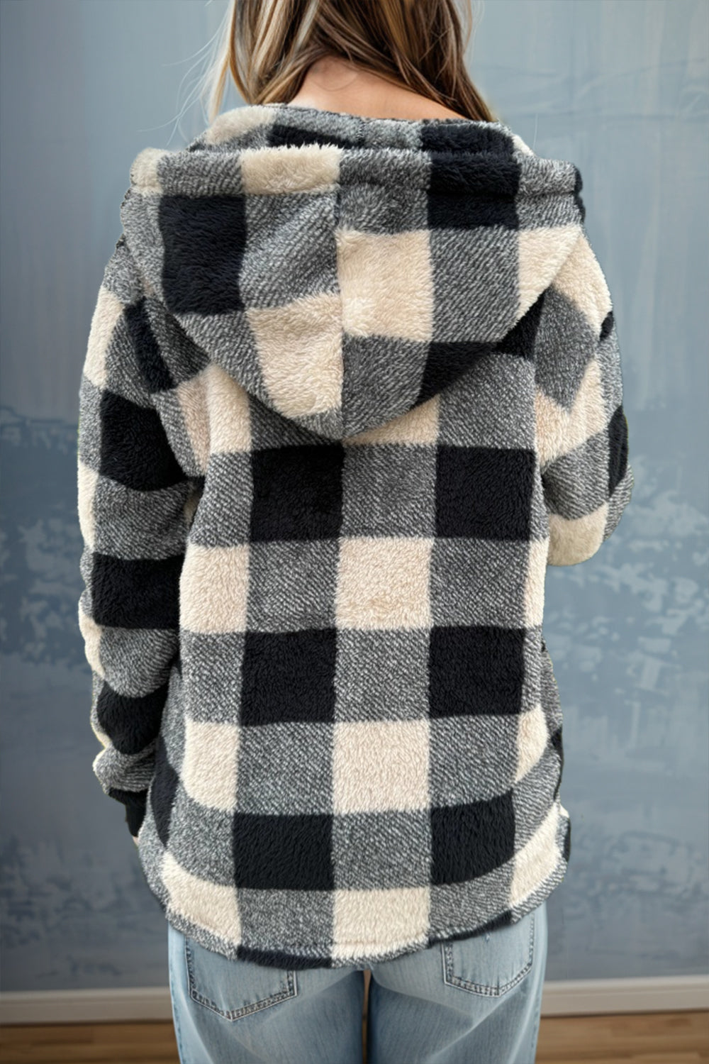 Double Take Full Size Plaid Long Sleeve Hooded Coat nicholesgifts