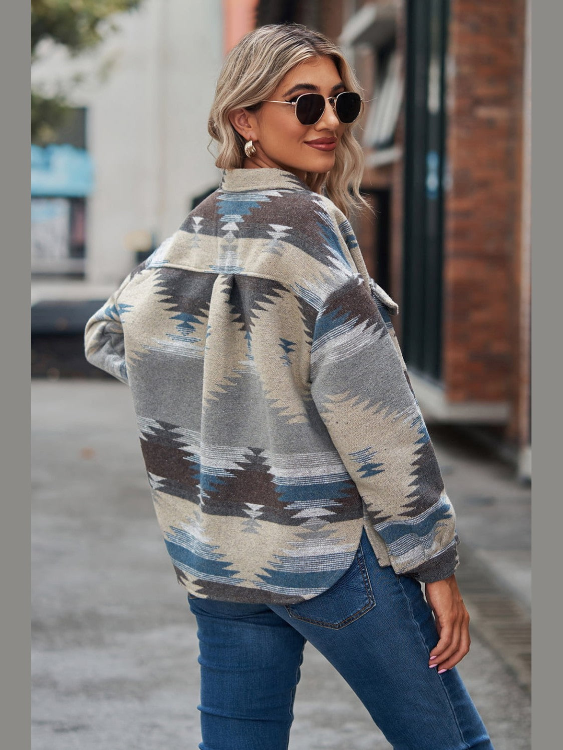 Printed Collared Neck Jacket nicholesgifts