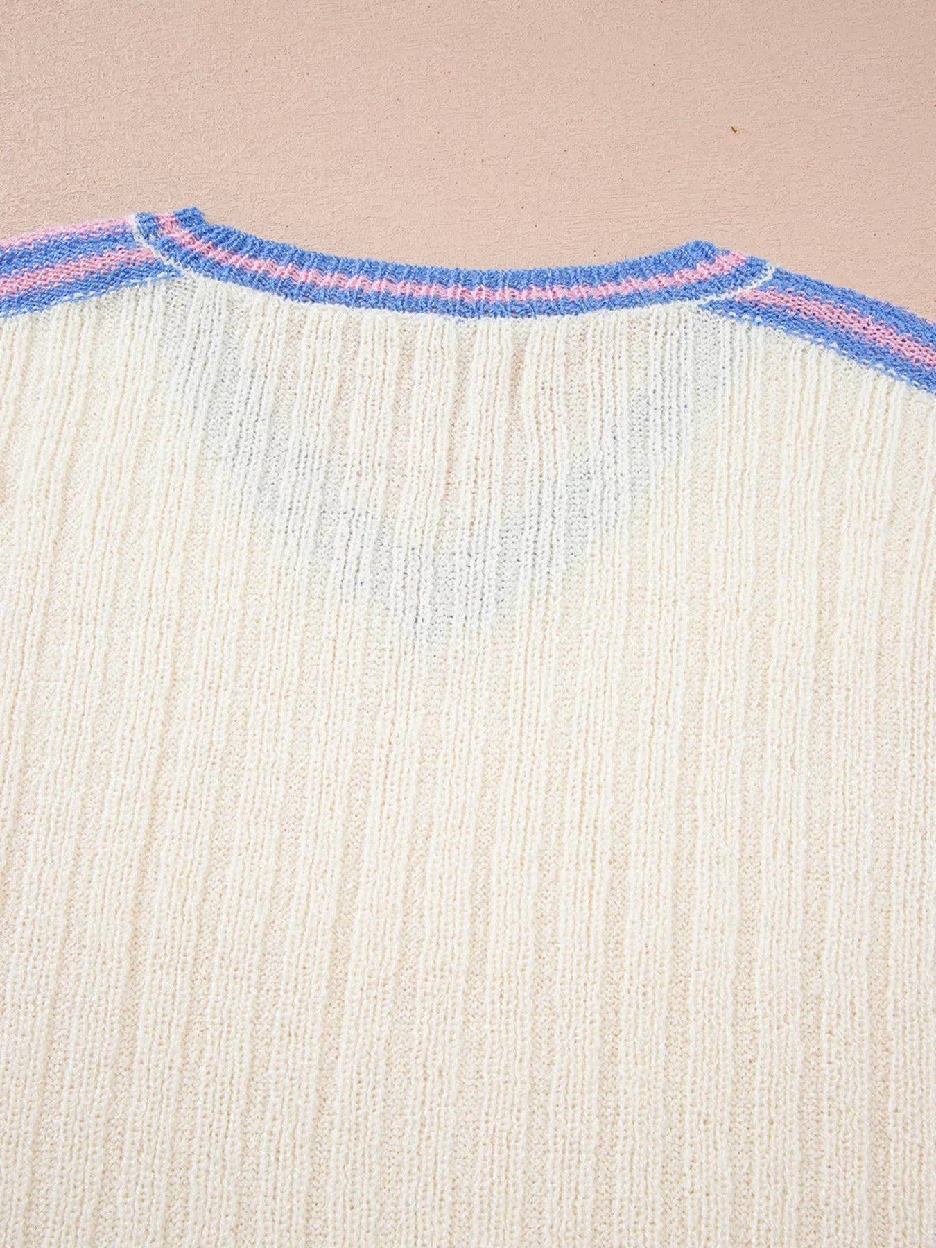 Striped V Neck Dolman Sleeve Rib Knit Oversized Sweater with Slits Trendsi