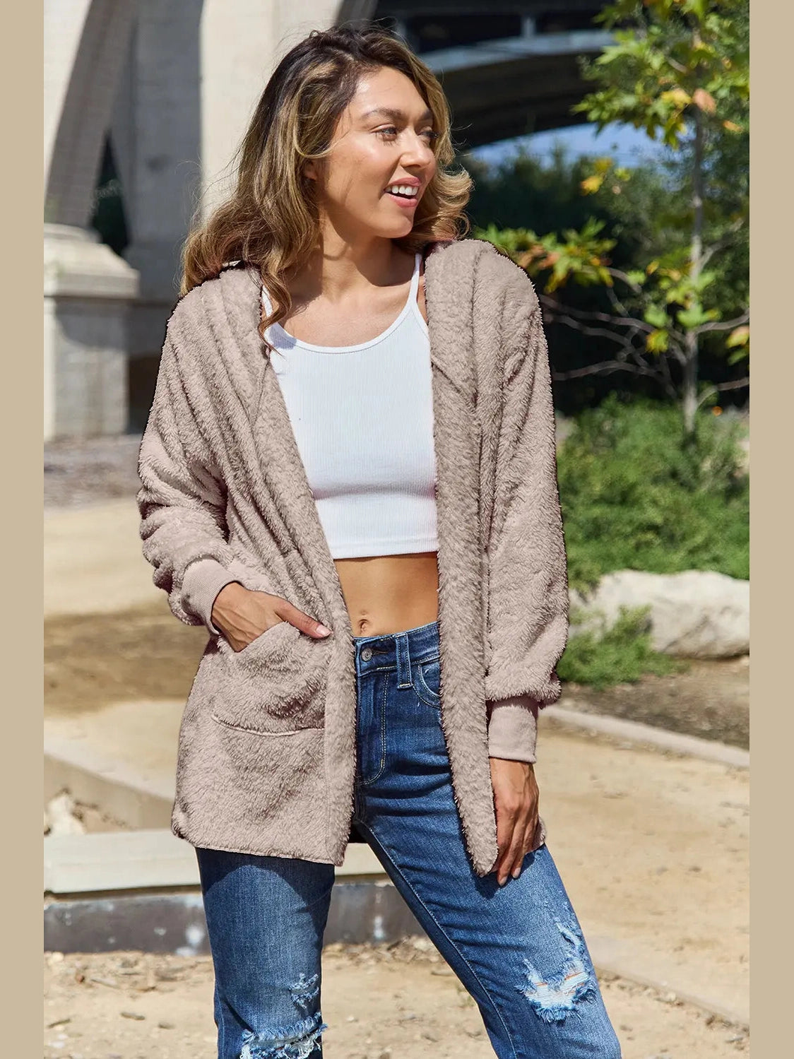 Full Size Teddy Hooded Jacket with Pockets nicholesgifts
