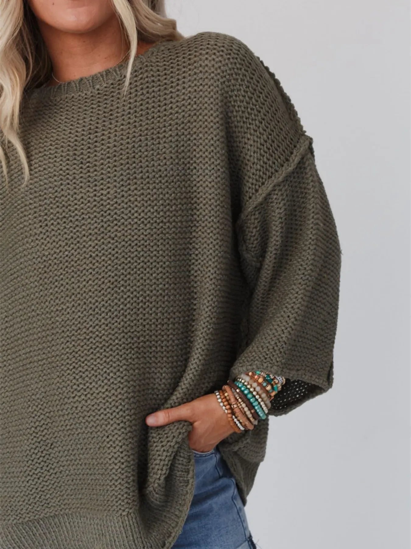 Round Neck Oversized Knit Top with Relaxed Fit Trendsi