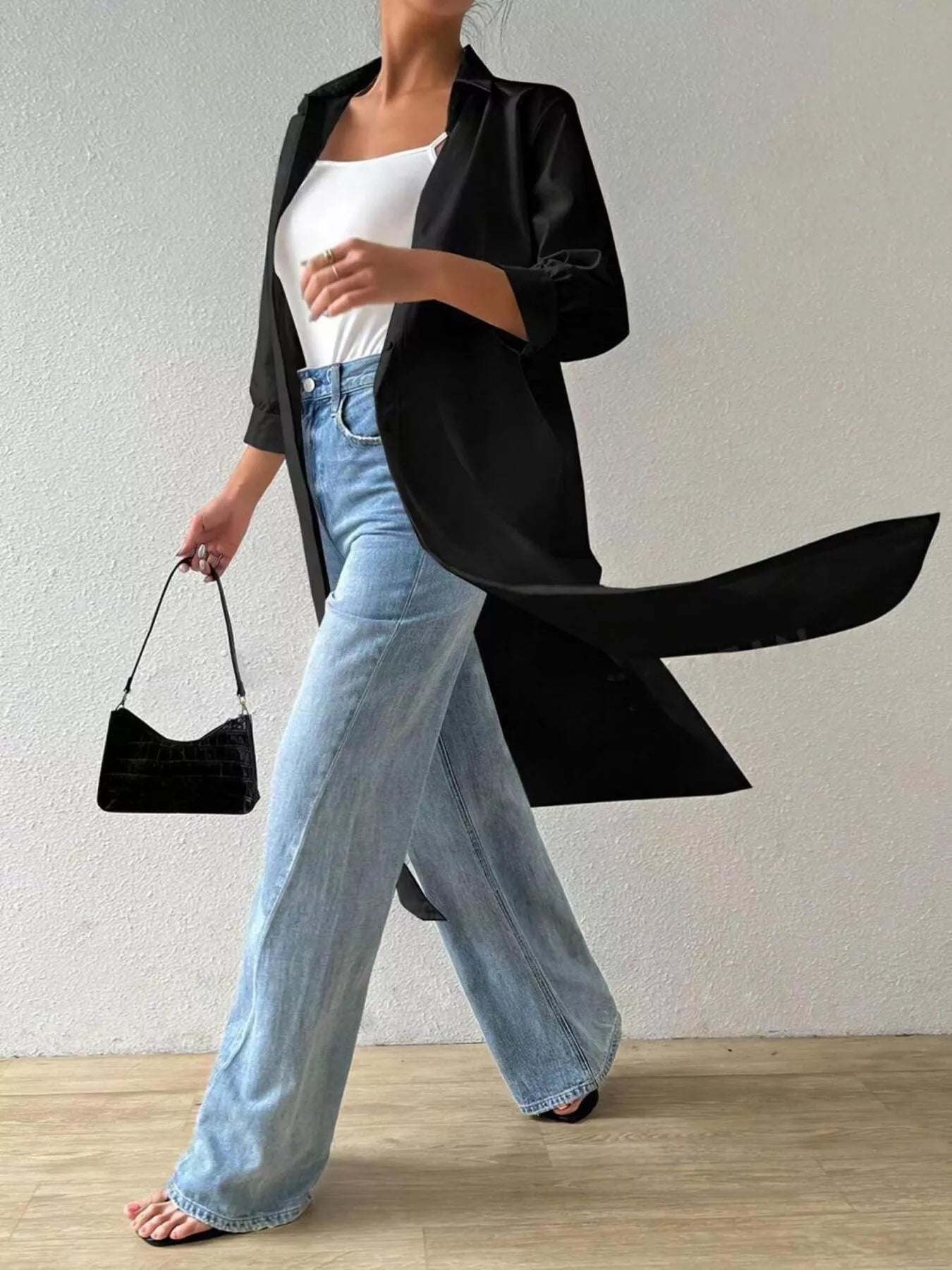 Button-Up Long Sleeve Longline Shirt