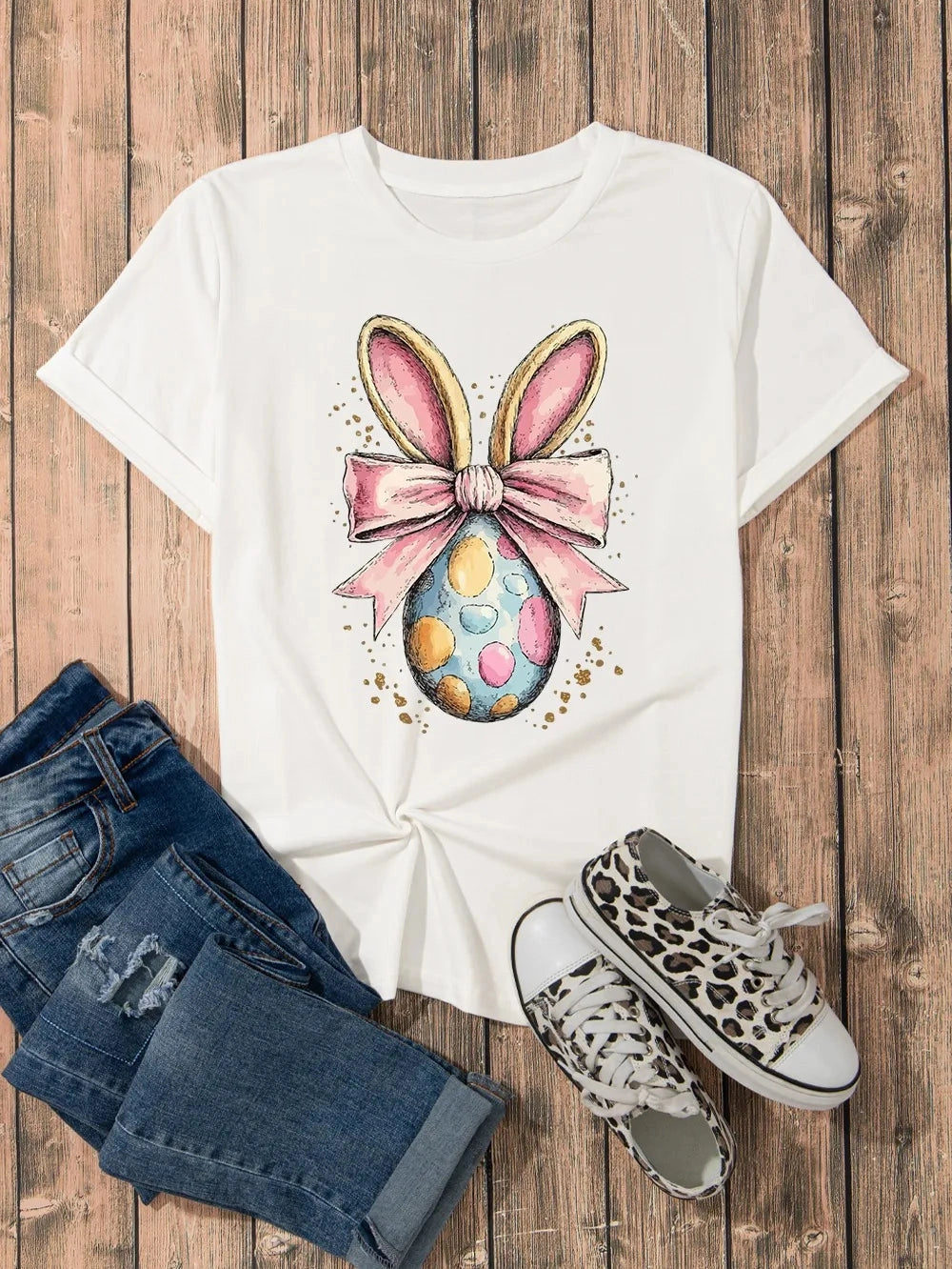 Easter Egg Bow Bunny Ear Graphic T-Shirt nicholesgifts