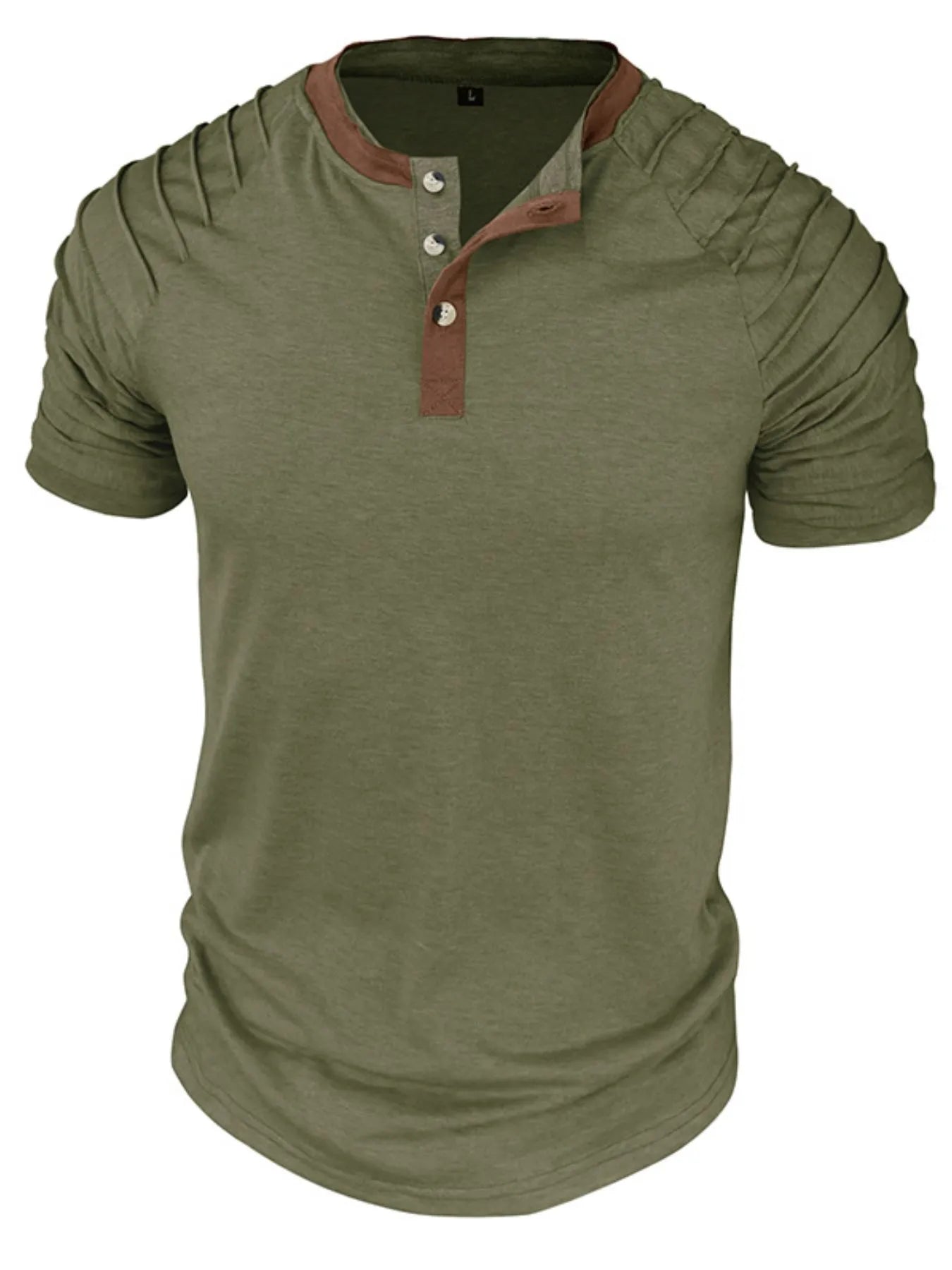 Men's Full Size Casual Henley Short Sleeve Top with Contrast Collar Plus Size NicholesGifts