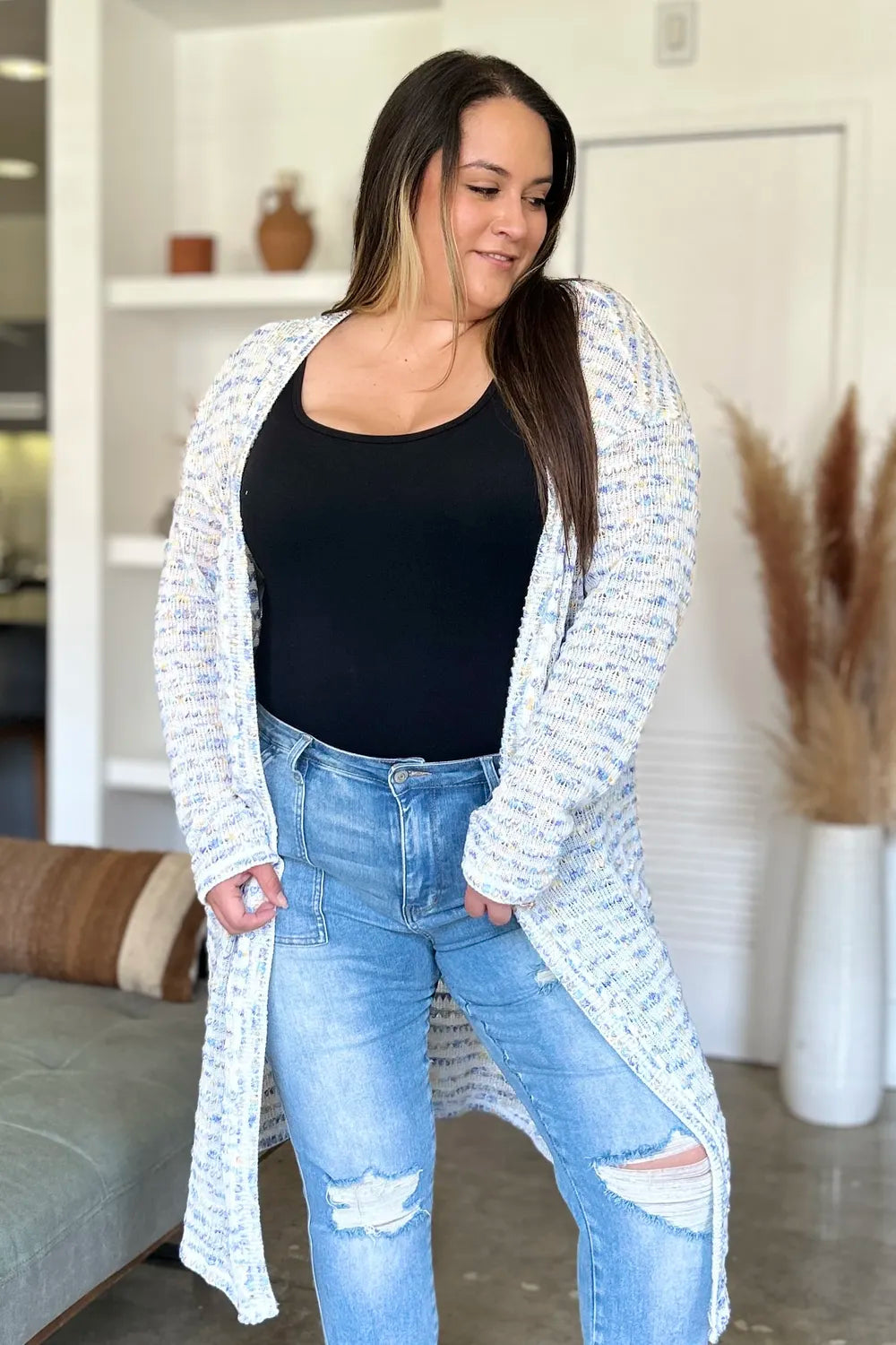 Double Take Full Size Open Front Longline Cardigan NicholesGifts