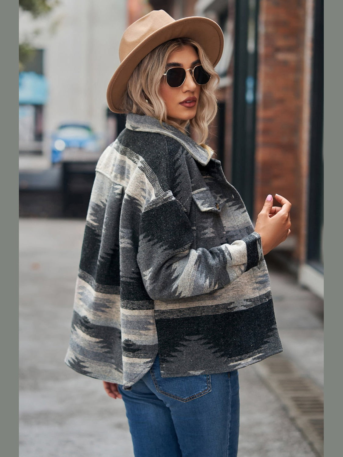 Printed Collared Neck Jacket nicholesgifts