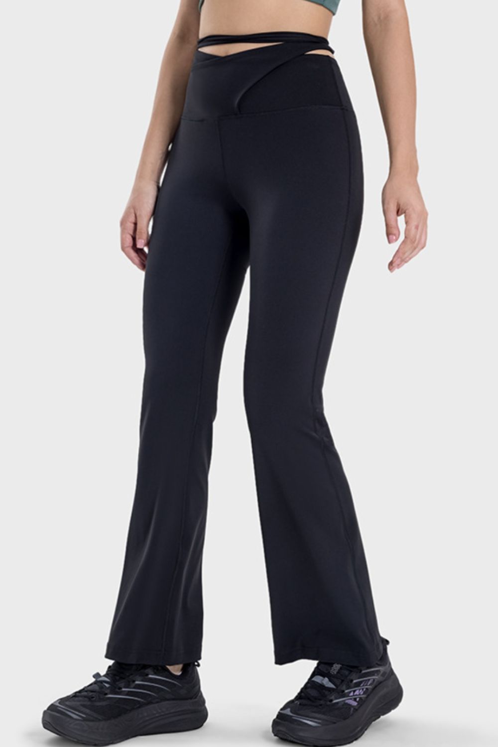 Women Tied Mid-Rise Waist Active Pants nicholesgifts