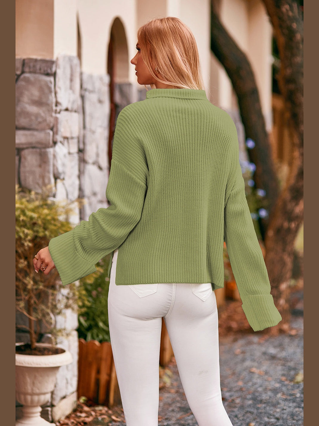 Mock Neck Drop Shoulder Sweater nicholesgifts