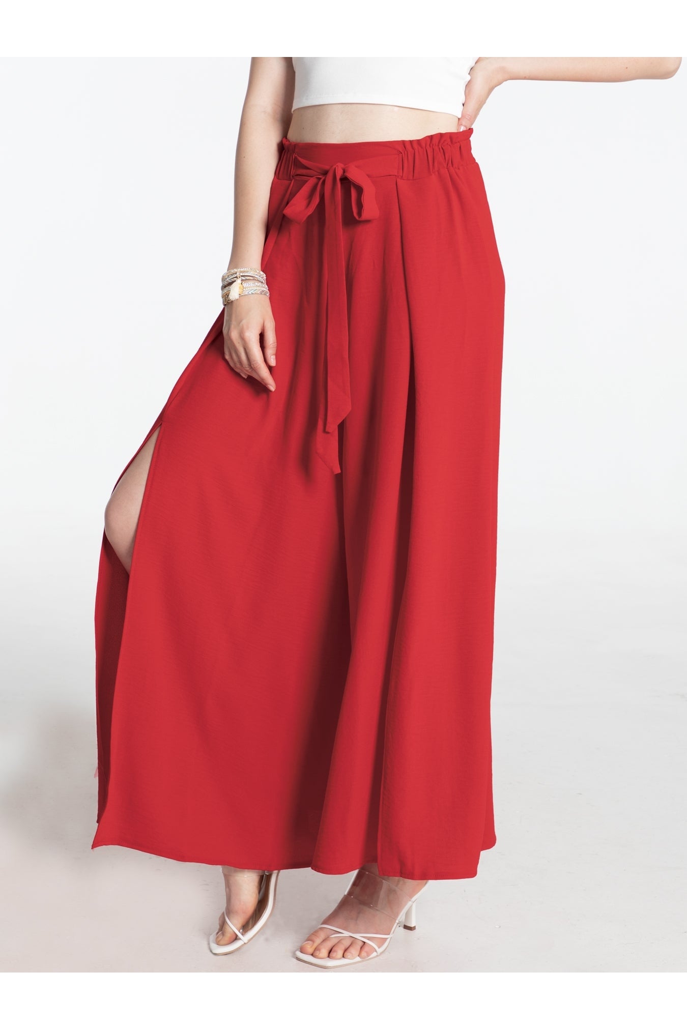 Women Tied Slit Wide Leg Pants nicholesgifts