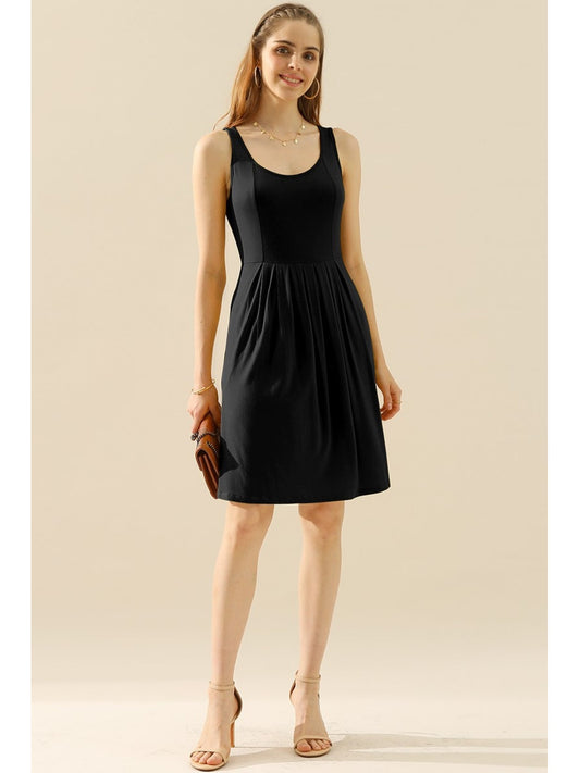 Full Size Women Doublju Round Neck Ruched Sleeveless Dress with Pockets - Nicholesgifts.online