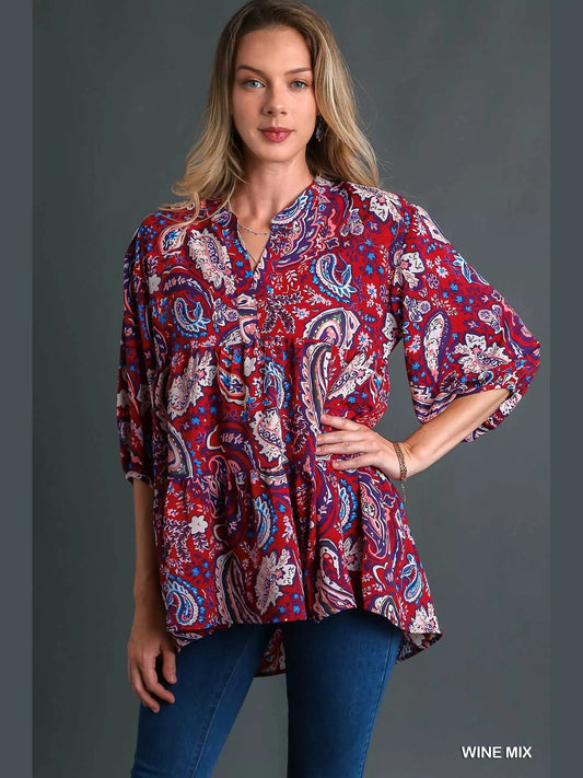 Umgee Mix Paisley Boho Tunic Blouse NicholesGifts