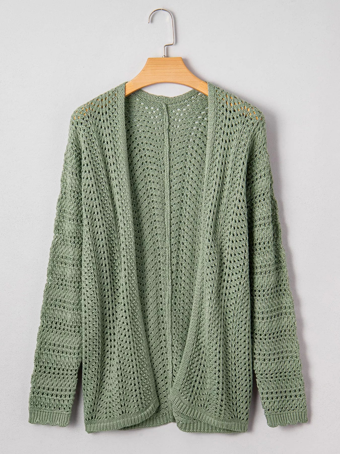 Scalloped Edge Eyelet Knit Batwing Sleeve Cardigan