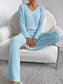 Ribbed Knit V-Neck Top and Pants Set nicholesgifts