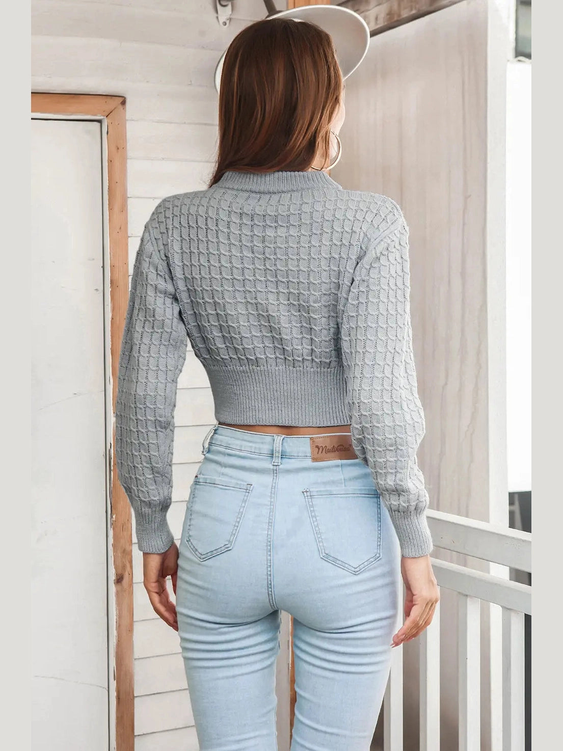 Round Neck Long Sleeve Cropped Sweater Trendsi