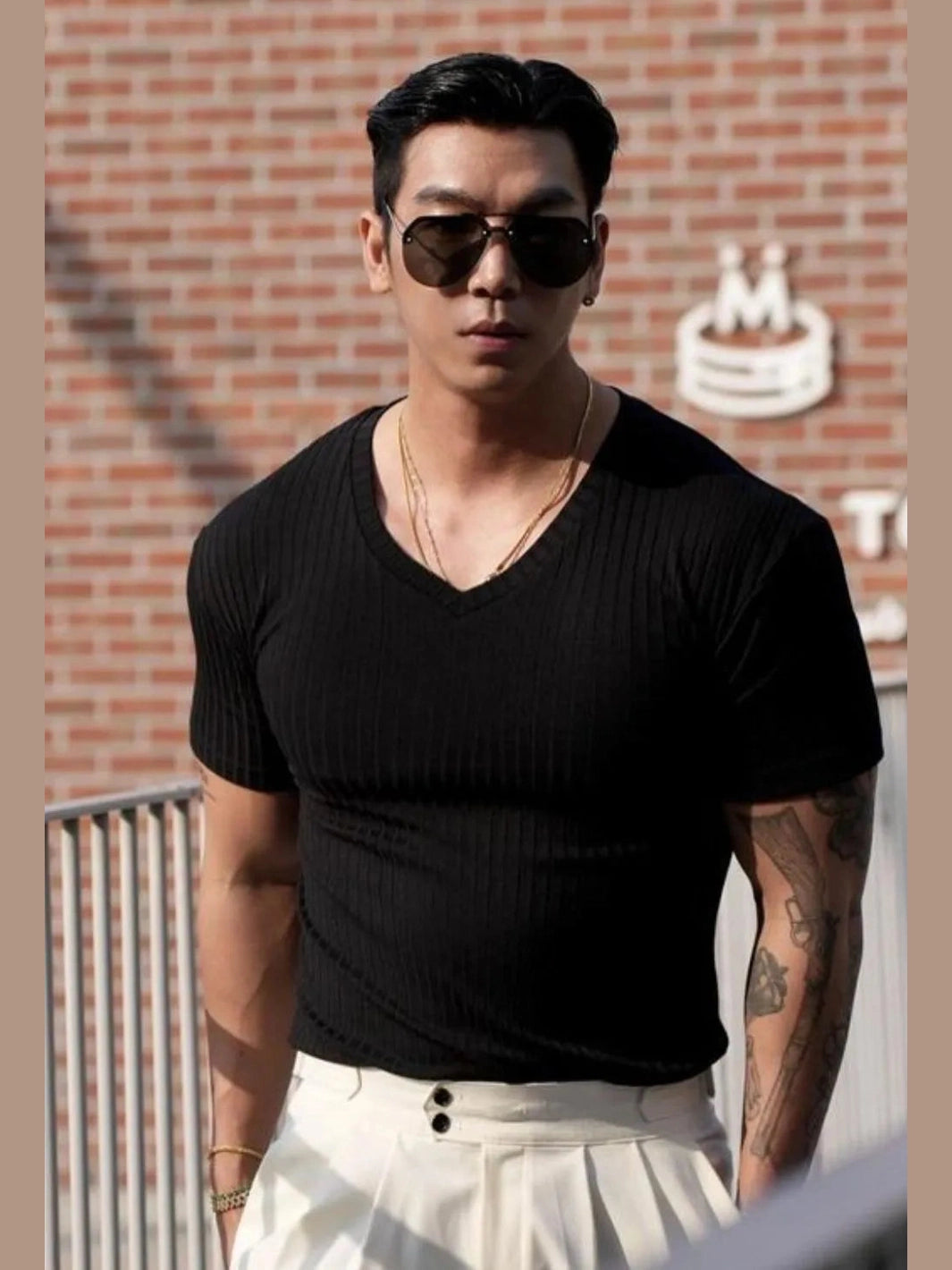 Men's Plus Size V-Neck Short Sleeve T-Shirt Trendsi