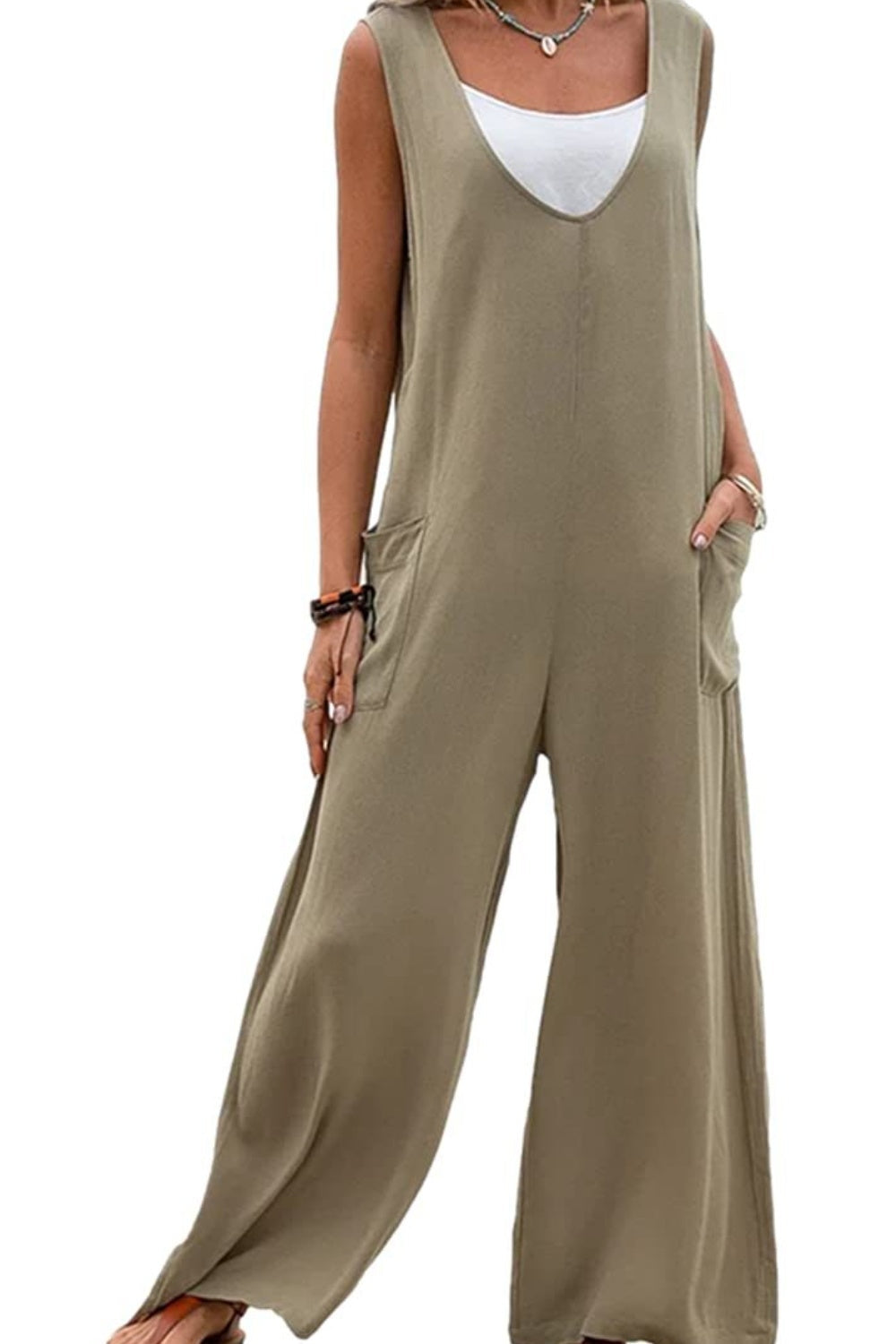 Full Size Wide Strap Jumpsuit with Pockets nicholesgifts