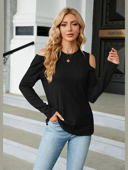 Dropped Shoulder Long Sleeve Blouse nicholesgifts