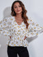 Ruched Printed V-Neck Long Sleeve Blouse nicholesgifts