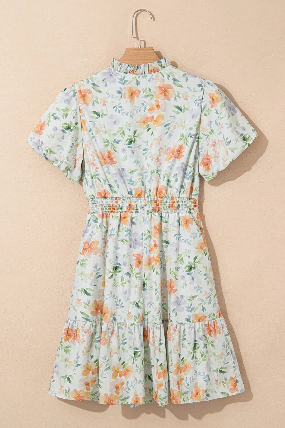 Frill Notched Puff Sleeve Dress Trendsi