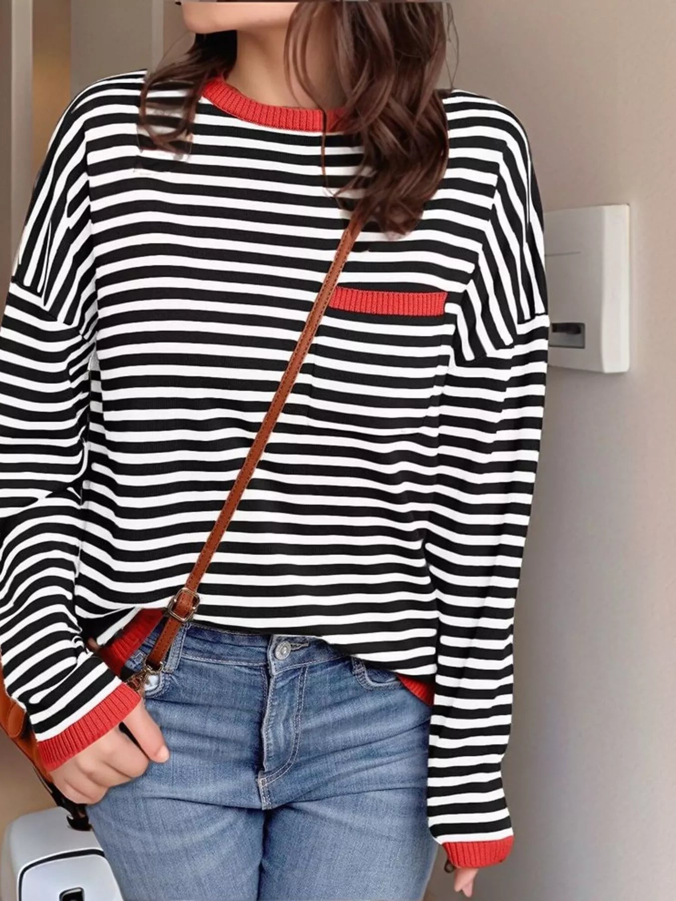 Striped Round Neck Long Sleeve Knit Top