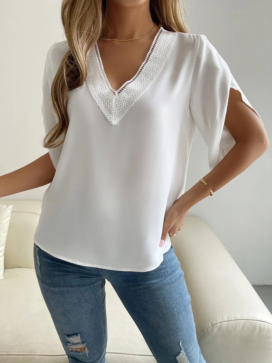 V-Neck Short Sleeve Blouse nicholesgifts