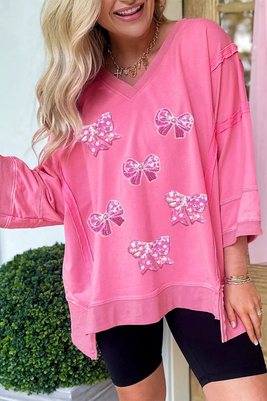 Bow V-Neck Sweatshirt nicholesgifts