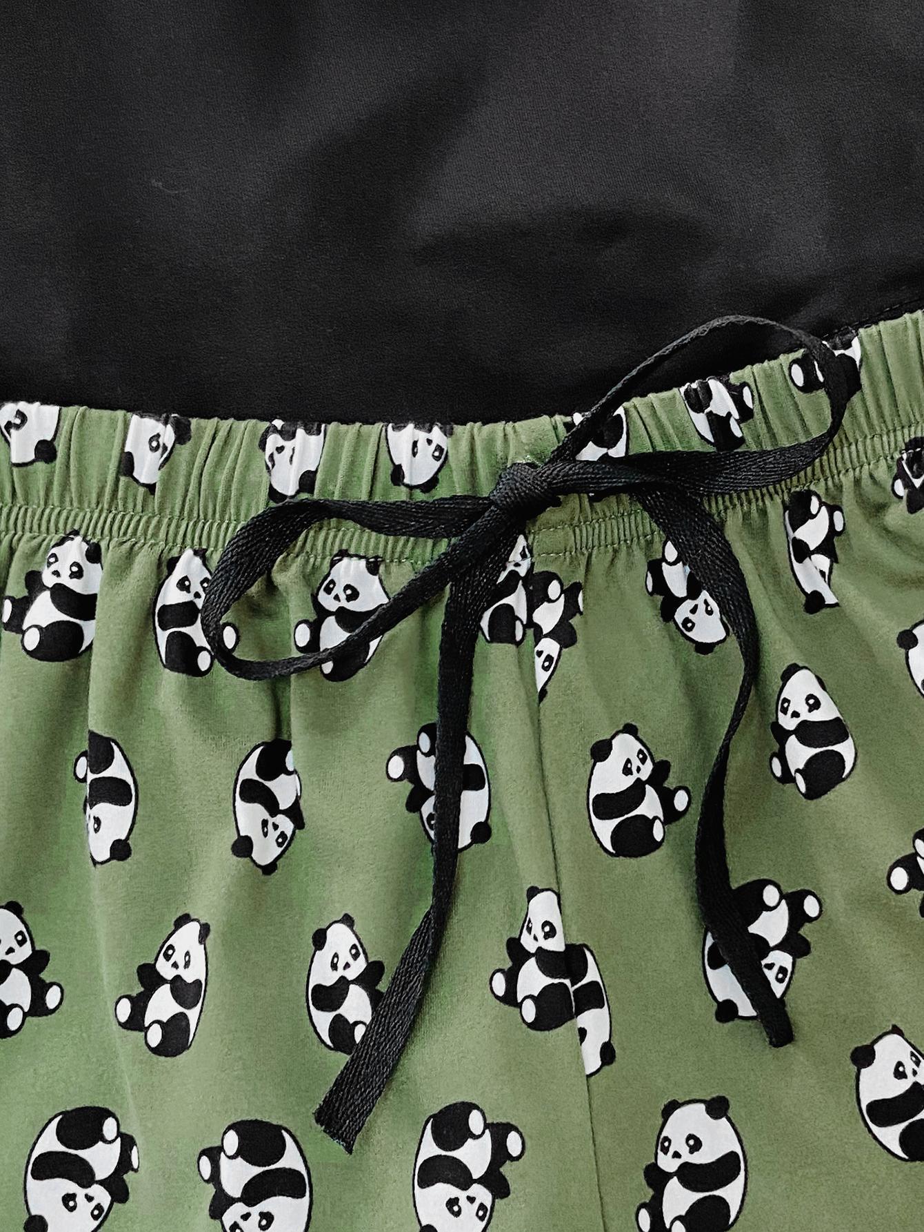 Graphic Tee and Panda Print Shorts Lounge Set nicholesgifts