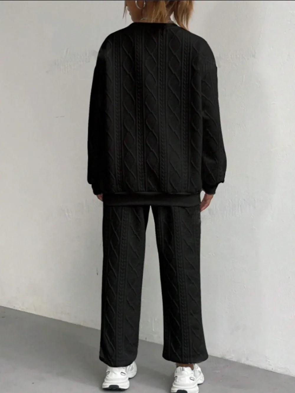 Texture Round Neck Top and Pants Set nicholesgifts