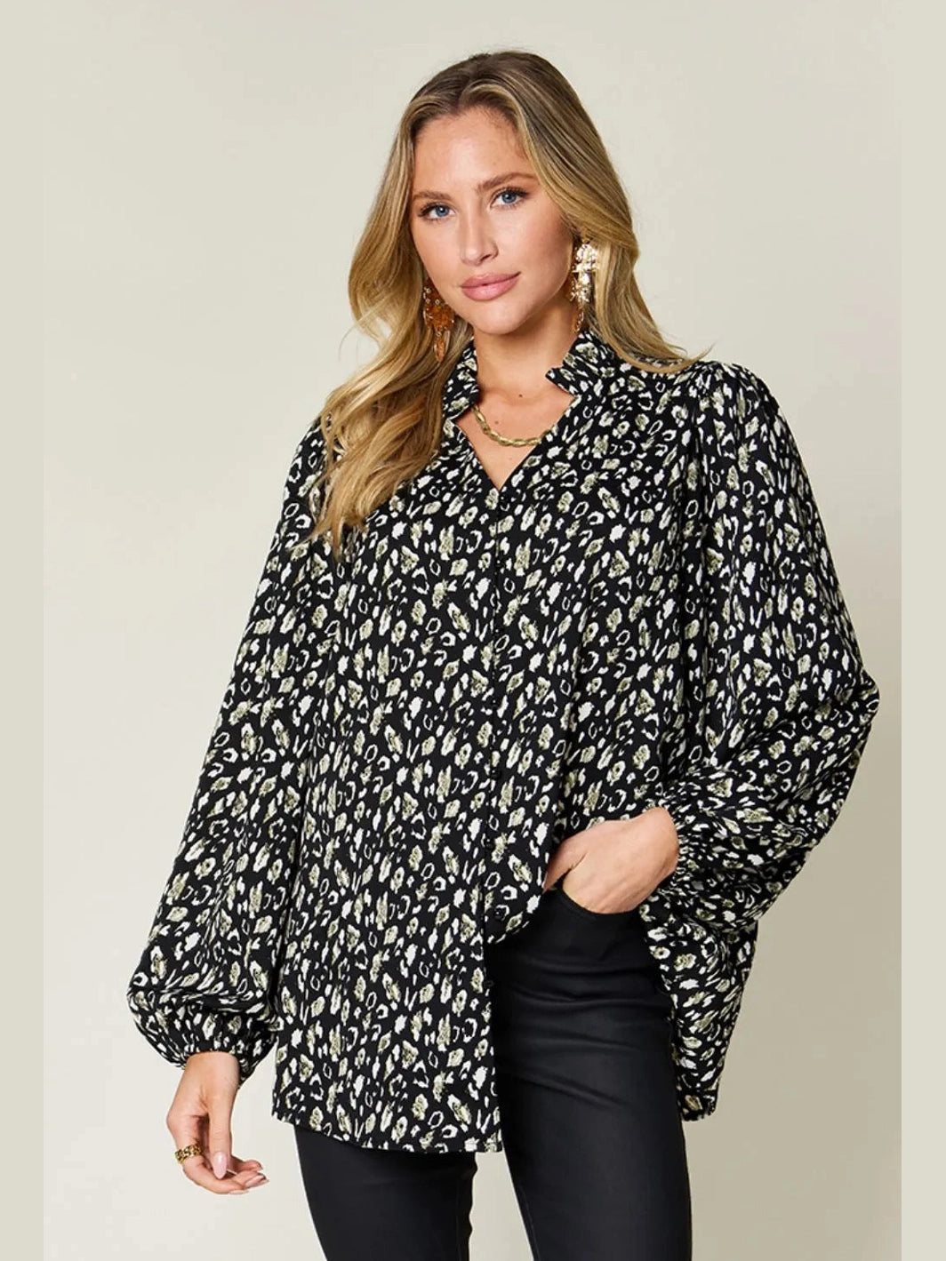 Double Take Full Size Leopard Long Sleeve Blouse nicholesgifts