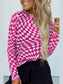 Women Checkered Mock Neck Long Sleeve Blouse nicholesgifts