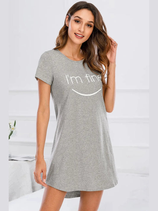 Graphic Round Neck Short Sleeve Lounge Dress nicholesgifts