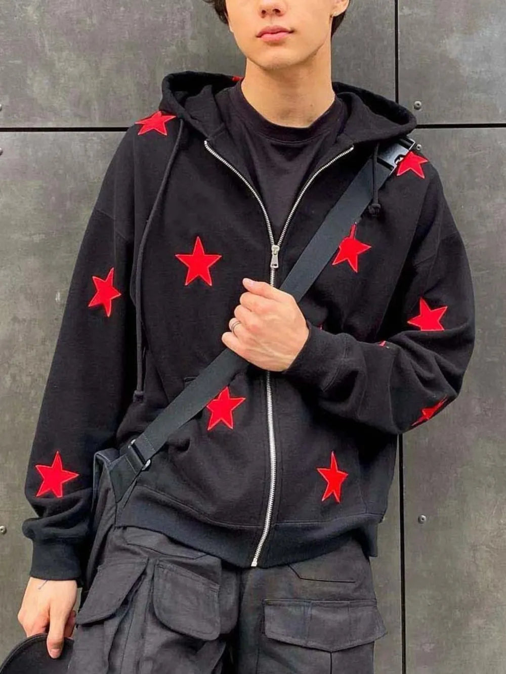 Men's Contrast Star Hooded Zip Up Hoodie NicholesGifts