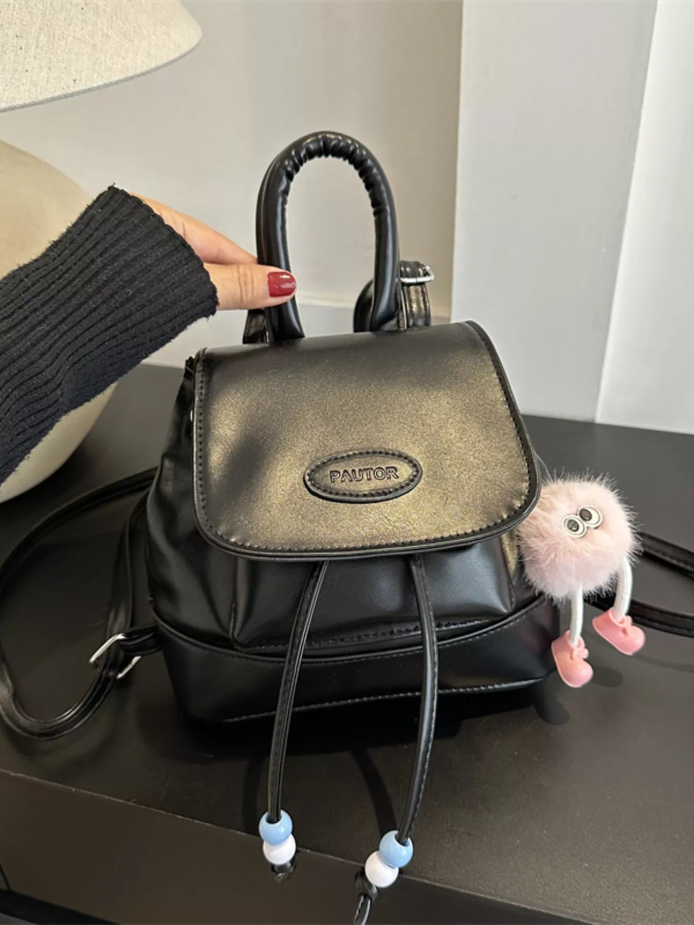 Mini Leather Drawstring Backpack Bag nicholesgifts