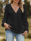 Lace Trim V-Neck Blouse with Flounce Sleeves nicholesgifts