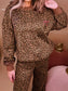 Leopard Print Contrast Trim Long Sleeve Top and Pants Set nicholesgifts