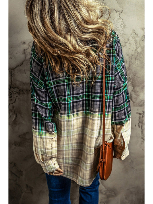 NicholesGifts Women Contrast Plaid Button Up Long Sleeve Shacket NicholesGifts