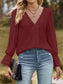 Lace Trim V-Neck Blouse with Flounce Sleeves nicholesgifts