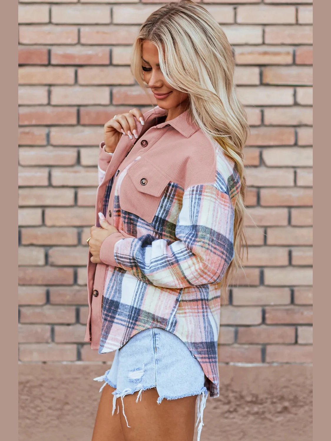 Plaid Button Up Long Sleeve Shacket nicholesgifts