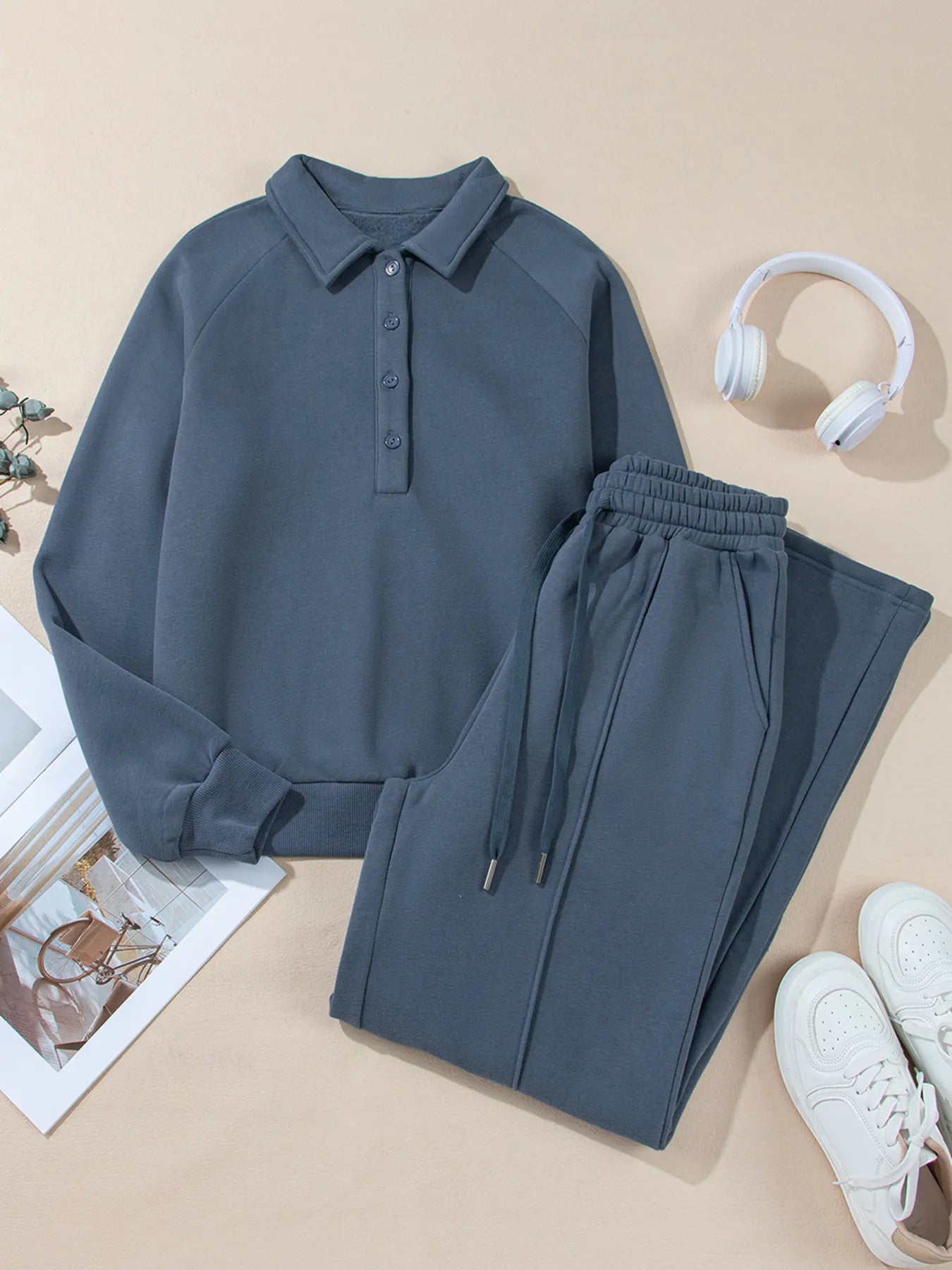Collared Sweatshirt and High Waist Pants Active Set nicholesgifts