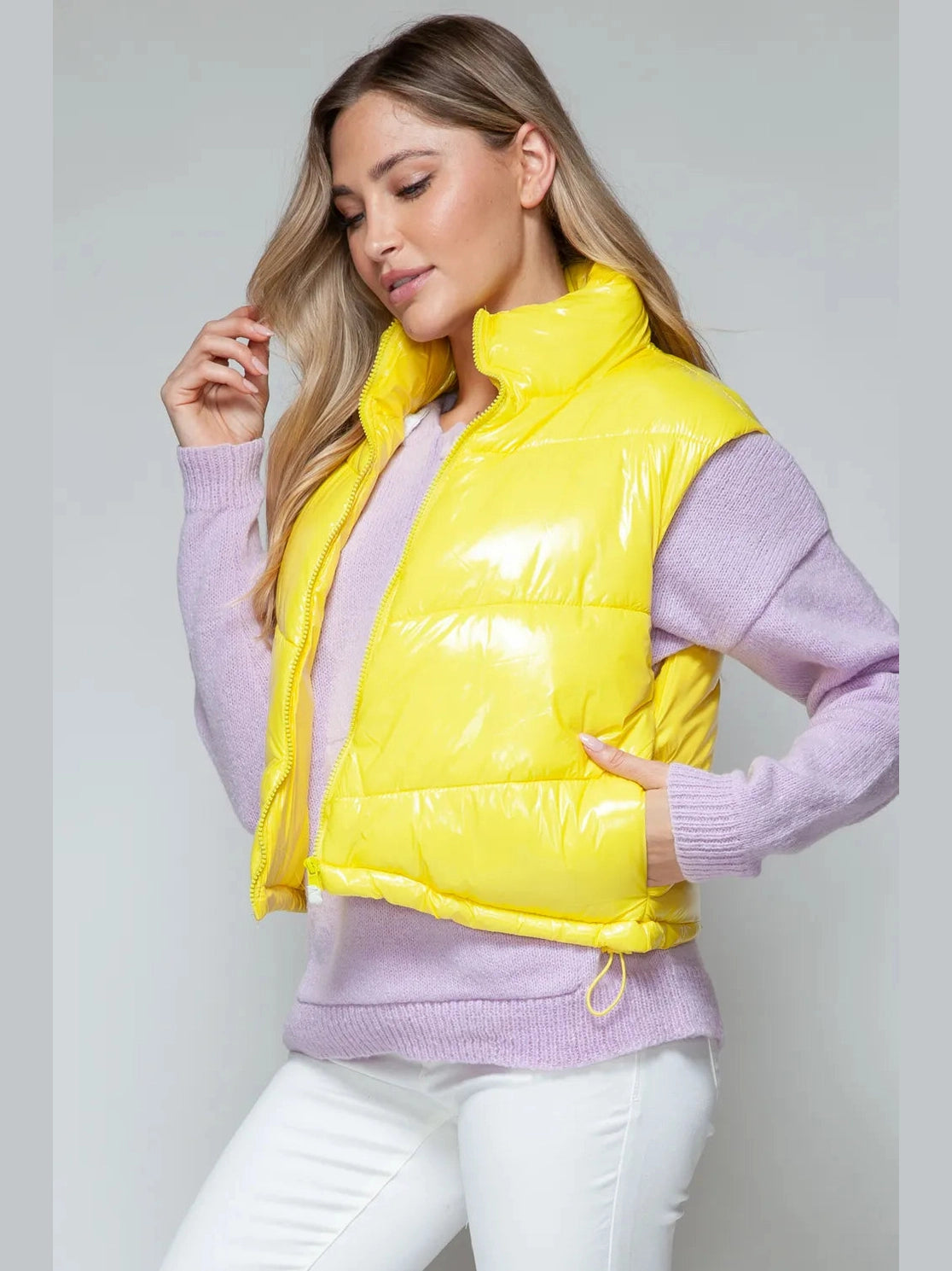 Snobbish Zip Up Turtleneck Shiny Quilted Vest nicholesgifts