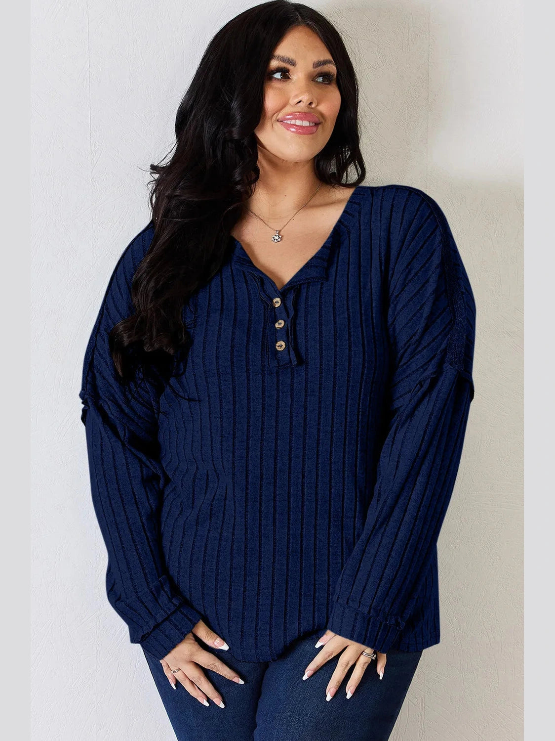 Basic Bae Full Size Ribbed Half Button Long Sleeve T-Shirt nicholesgifts