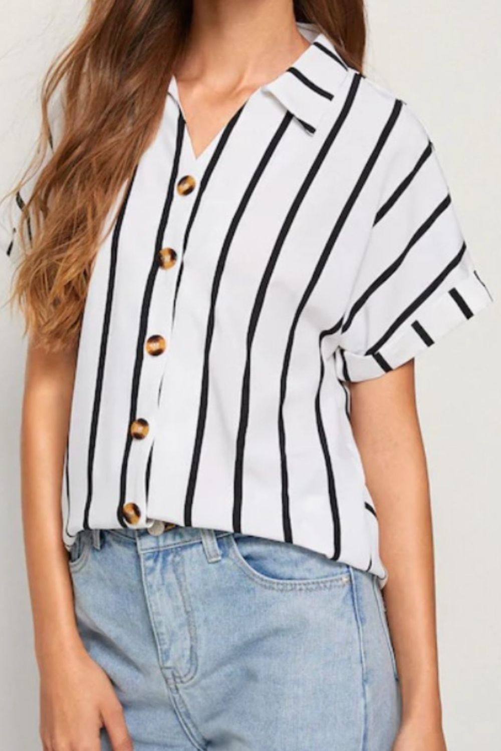 Striped Button Up Short Sleeve Shirt nicholesgifts