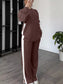 Full Size Contrast Round Neck Top and Pants Set Plus Size nicholesgifts