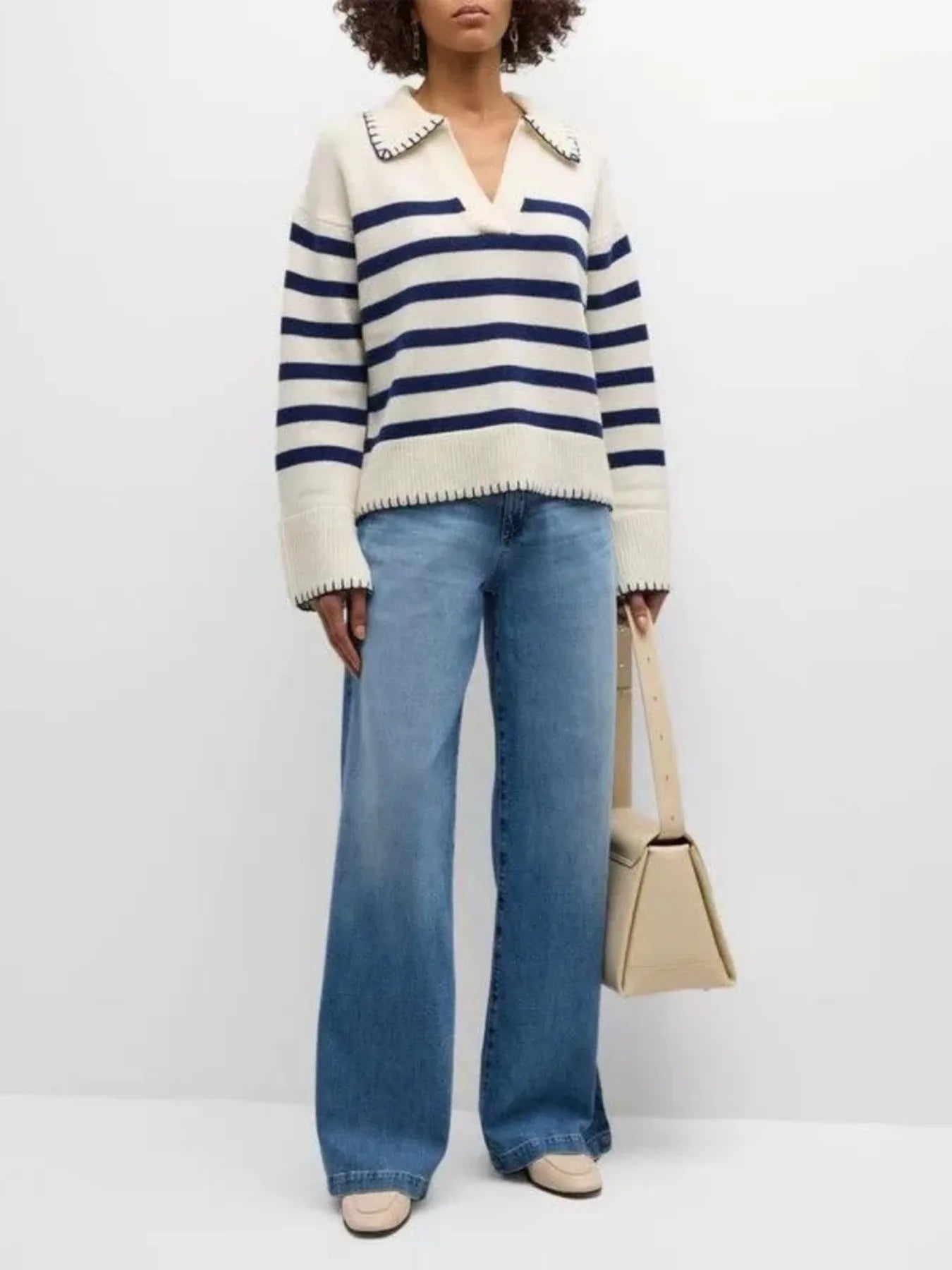 Striped Johnny Collar Sweater NicholesGifts