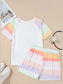 Rainbow Striped Round Neck T Shirt and Shorts Lounge Set nicholesgifts