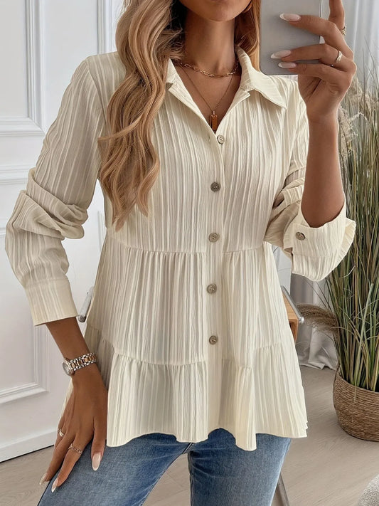 Women Striped Button-Down Tiered Shirt