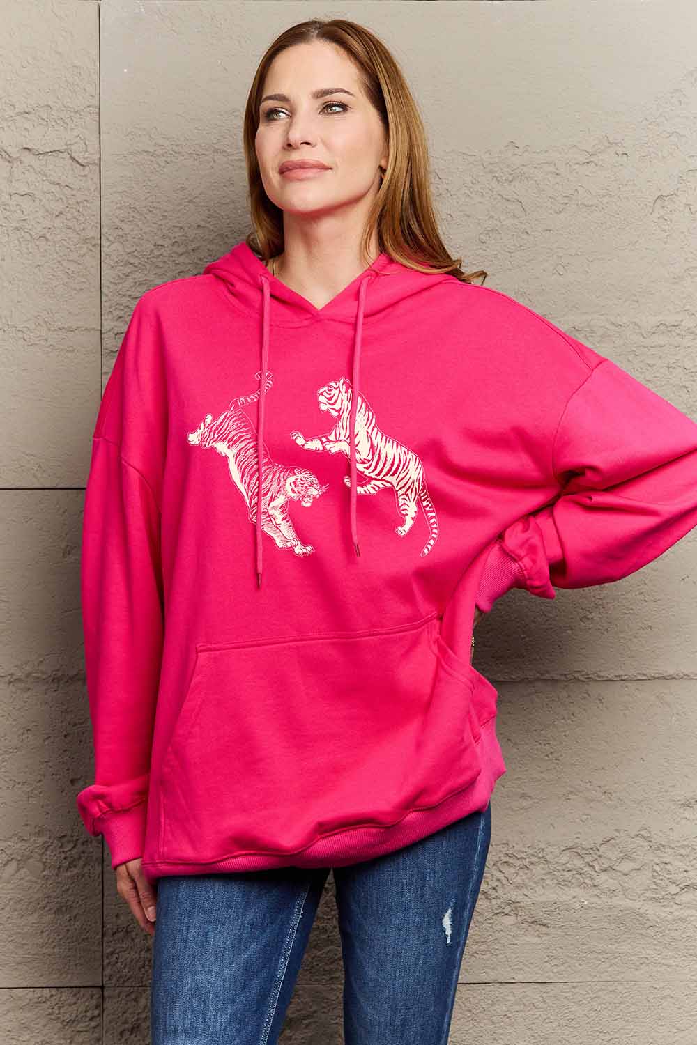 Simply Love Simply Love Full Size Dropped Shoulder Tiger Graphic Hoodie NicholesGifts